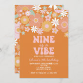 9はヴィベGroovyレトロフローラ9th誕生日 招待状 (正面/裏面)