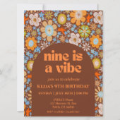 9はVibeレトロGroovy花9誕生日 招待状 (正面)