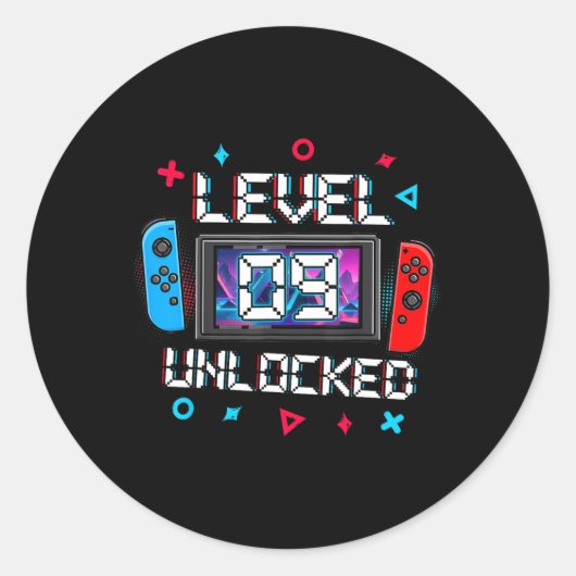 9アンロックゲーマー9誕生日ギフトビデオゲームボーイズ ラウンドシール (正面)