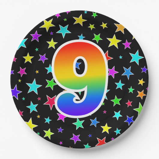 9イベント: はっきりした,おもしろい, カラフル虹9 ペーパープレート (正面)