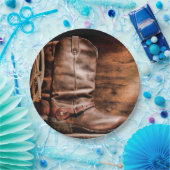 9インチラウンド紙プレートカウボーイブーツバーンウッド素朴 ペーパープレート (パーティー)