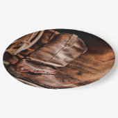 9インチラウンド紙プレートカウボーイブーツバーンウッド素朴 ペーパープレート (アングル)