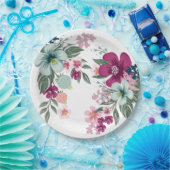 9インチラウンド紙プレートトロピカルフラワーオンホワイト ペーパープレート (パーティー)