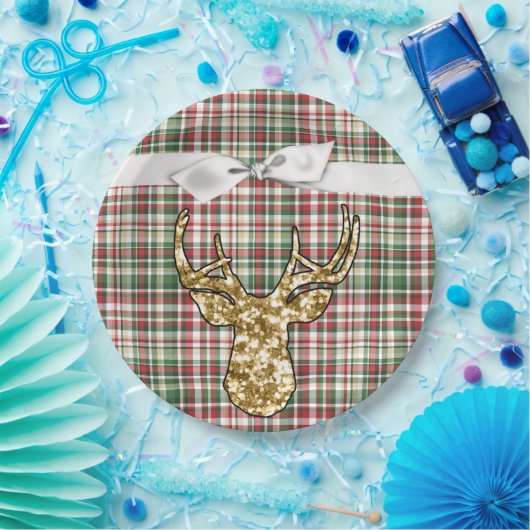 9インチラウンド紙プレート金ゴールドグリッタートナカイ ペーパープレート (パーティー)