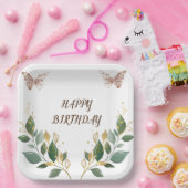 9インチ正方形フローラハッピーバースデー紙プレート。 ペーパープレート (パーティー)