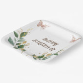 9インチ正方形フローラハッピーバースデー紙プレート。 ペーパープレート (傾斜あり)