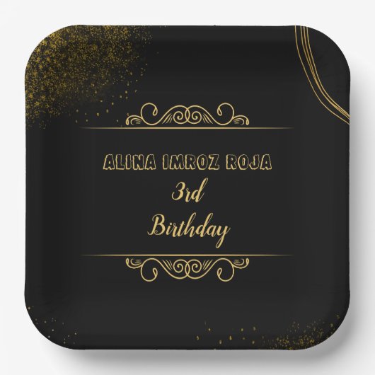 9インチ正方形フローラ誕生日パーティー紙プレート。 ペーパープレート (正面)