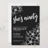 9エレガント白黒90th誕生日パーティー 招待状 (正面)