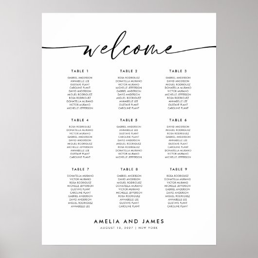 9エレガント表ウェルカムシーティングチャート ポスター (正面)