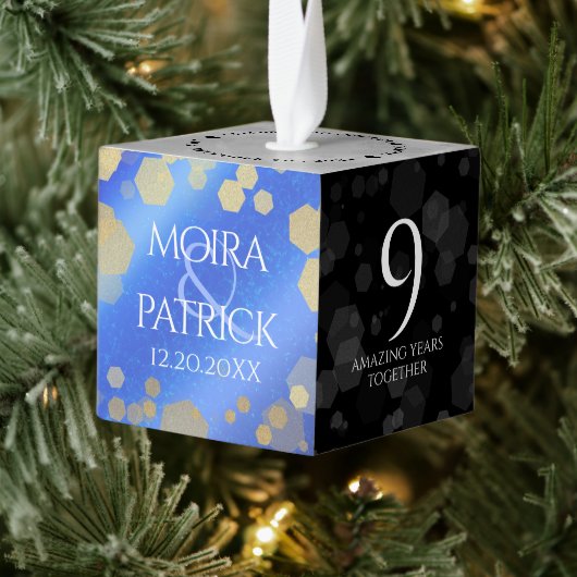 9エレガントthラピスラズリ結婚の記念日 キューブオーナメント (ツリー)