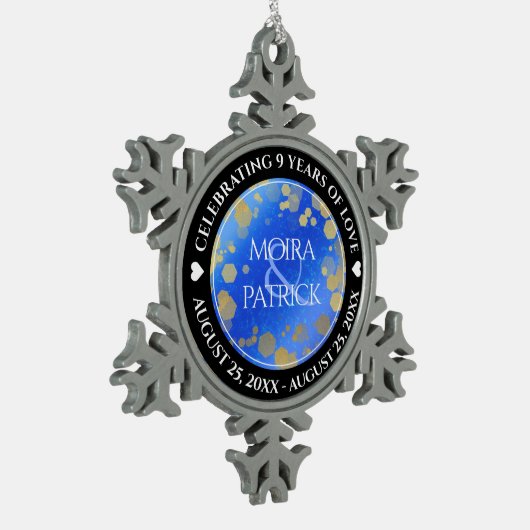 9エレガントthラピスラズリ結婚の記念日 スノーフレークピューターオーナメント (左)