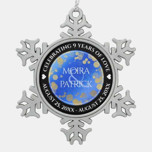 9エレガントthラピスラズリ結婚の記念日 スノーフレークピューターオーナメント (正面)