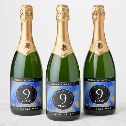 9エレガントthラピスラズリ結婚の記念日 スパークリングワインラベル (ボトル)