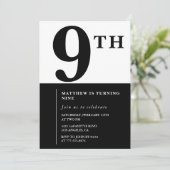 9エレガントth birthday invitationブラックシックモダン 招待状 (スタンド正面)