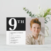 9エレガントth birthday invitationブラックボーイフォト 招待状 (スタンド正面)