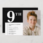 9エレガントth birthday invitationブラックボーイフォト 招待状 (正面/裏面)