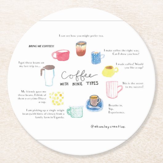 9エンネアグラム型コースター付きコーヒー ラウンドペーパーコースター (正面)