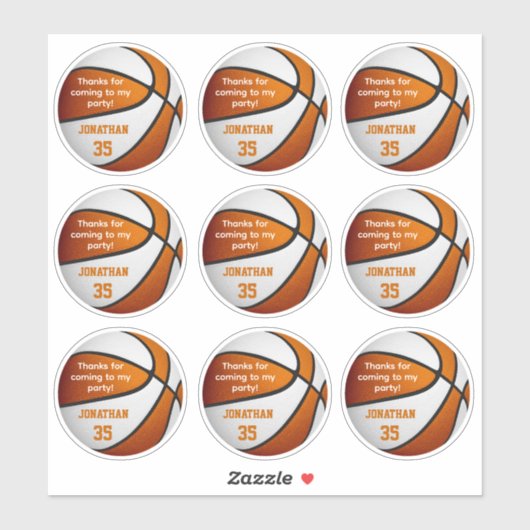 9オレンジ色の白いバスケットボールパーティーフェイスラベル シール (シート)