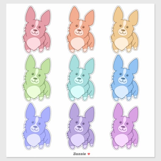 9カラフル Corgi Stickers シール (シート)
