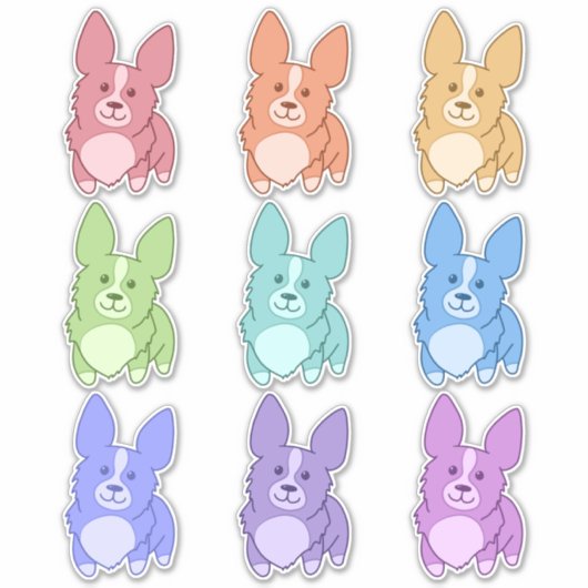 9カラフル Corgi Stickers シール (正面)