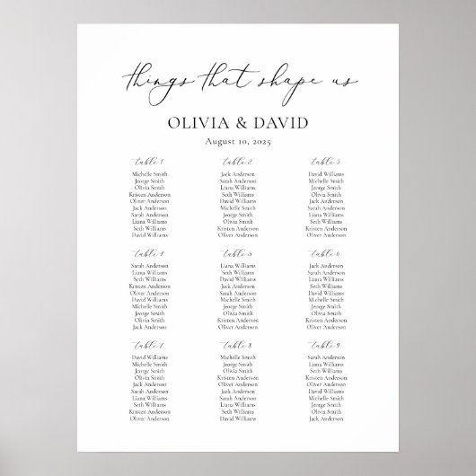 9テーブルシンプルシーティングチャートを形成するもの ポスター (正面)