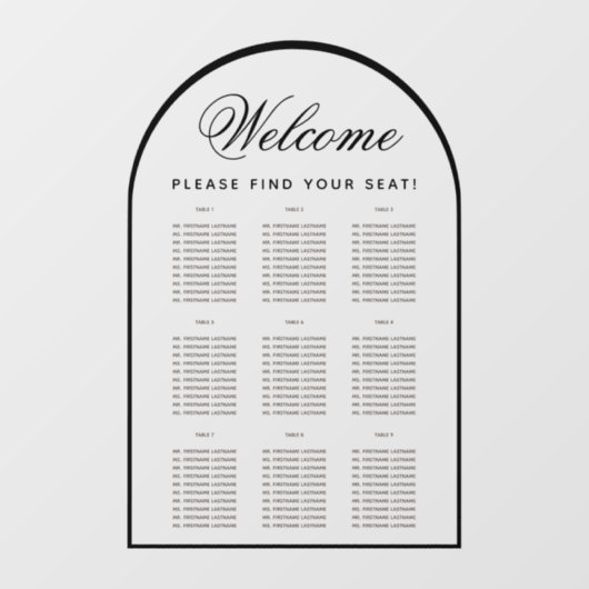 9テーブル座席表 – 透明アーモダンチ ウィンドウサイン (シート)