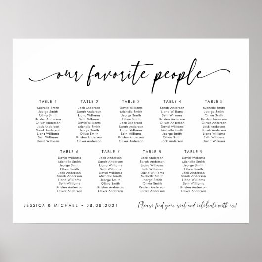 9テーブル私たちお気に入りのの人の座席図プラン ポスター (正面)