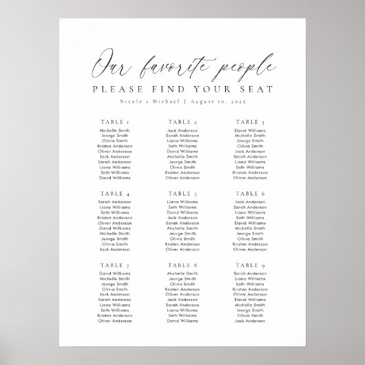 9テーブル私たちお気に入りのの人の座席表 ポスター (正面)