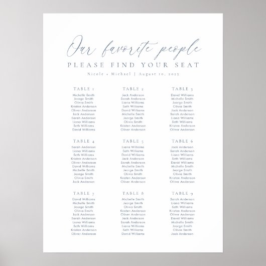 9テーブル私たちお気に入りのの人の座席表 ポスター (正面)