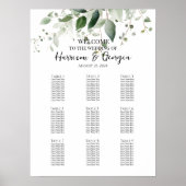 9テーブル緑のエレガントな結婚式の座席表 ポスター (正面)