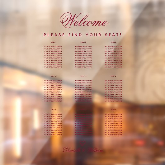 9テーブル透明バーガン結婚ディの座席表 ウィンドウサイン (シート2)