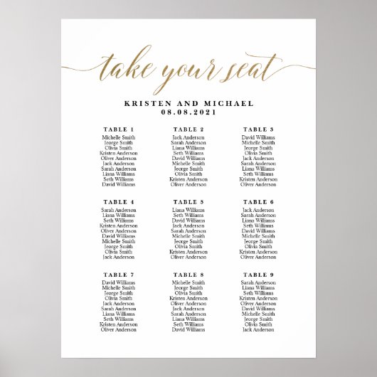 9テーブル90人のゲストがあなたの席の座席表を取る ポスター (正面)