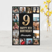 9ハッピーバースデーブラック&金ゴールドフォトコラージュ カード (黄色い花)