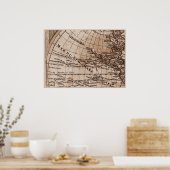 9パネルセピア版デリスレ世界地図フレーム4 ポスター (キッチン)