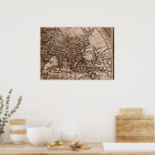 9パネルセピア版デリスレ世界地図フレーム6 ポスター (キッチン)