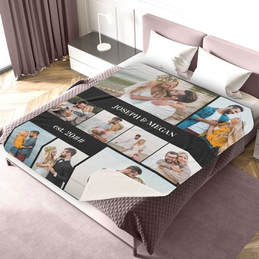 9パーソナライズされたフォトコラージュシック白黒 シェルパブランケット