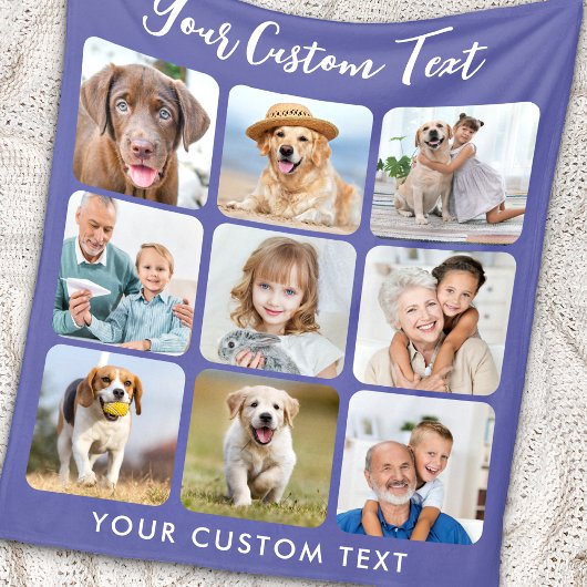 9パーソナライズされたフォトコラージュトレンディーペリウィンクル フリースブランケット
