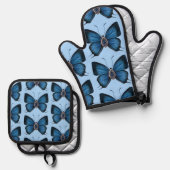 9パーソナライズされた月誕生ブルーバタフライ 鍋つかみ&鍋敷きセット (正面/裏面)