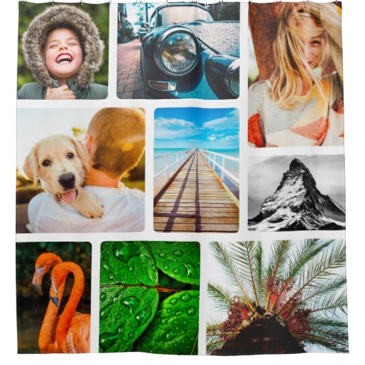 9パーソナライズされた枚のコラージュテンプレート枠 シャワーカーテン (正面)