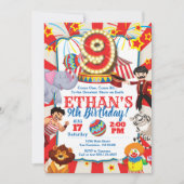 9パーティの招待状のサーカス誕生日 招待状 (正面)