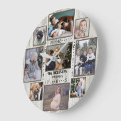 9ファミリーフォトコラージファームハウスウッド名前をカスタムする ラージ壁時計 (傾斜)