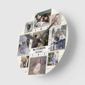 9ファミリーフォトコラージュ名ライトファームハウスウッド ラウンド壁時計 (傾斜)