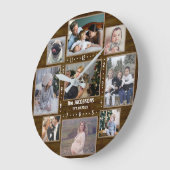 9ファミリーフォトコラージュ名前をカスタムするファームハウスウッド ラージ壁時計 (傾斜)