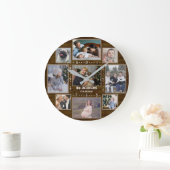 9ファミリーフォトコラージュ名前をカスタムするファームハウスウッド ラージ壁時計 (ホーム)