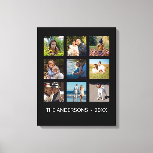 9フォトインスタグラムコラージゴシックブラック キャンバスプリント (正面)