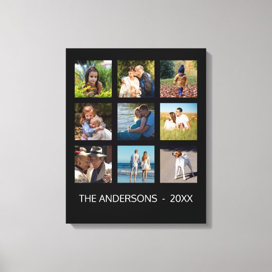 9フォトインスタグラムコラージゴシックブラック キャンバスプリント (正面)