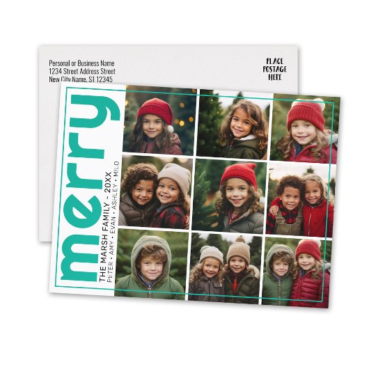 9フォトオフセットはっきりした- メリー – クリスマスティール（緑がかった色）- シーズンポストカード
