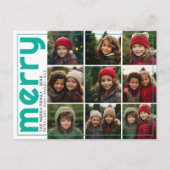 9フォトオフセットはっきりした- メリー – クリスマスティール(緑がかった色)- シーズンポストカード (正面)