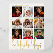 9フォトオフセット – ハッピーホリデー – 黒と金ゴールド- 箔シーズンポストカード (正面)