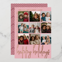 9フォトオフセット – Happy Holidaysスクリプト – バラ金ゴールド 箔シーズンカード